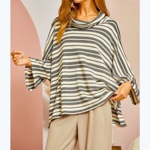 Amelia’s Oversized Striped Dolman Sleeve Cowl Neck Top- Black and White, size L